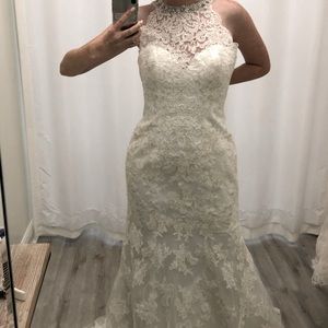 Kenneth Winston High Neck Lace Wedding Dress